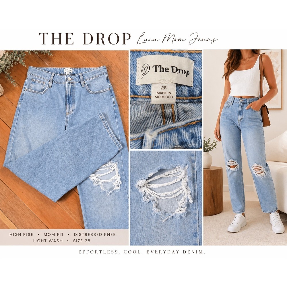 The Drop Luca High Rise Distressed Mom Jeans 28 Light Wash Straight Trendy Denim